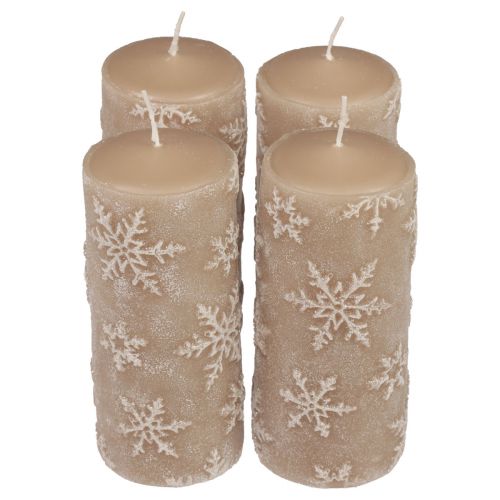 Floristik24 Velas de pilar velas beige copos de nieve 150/65mm 4ud