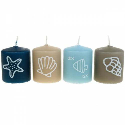 Floristik24 Velas de pilar 60/50 Vela de decoración marítima Vela de decoración de verano Mix Safe Vela 4 piezas
