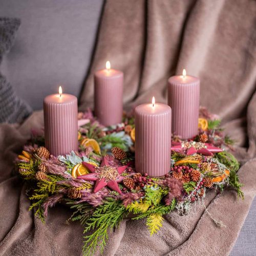 Floristik24 Velas de pilar vela estriada rosa vieja 70/130mm 4 piezas