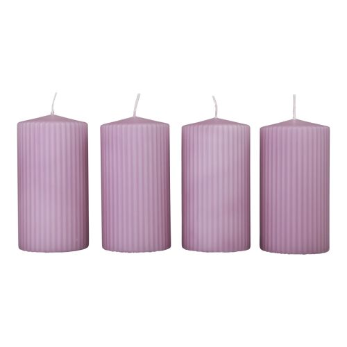 Artículo Velas de pilar lila velas acanaladas decoración 70/130mm 4ud