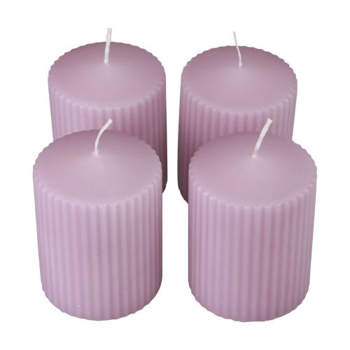 Floristik24 Velas de pilar decoración velas ranuradas lila 70/90mm 4 piezas