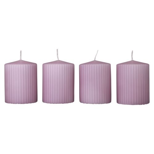 Velas de pilar lila velas acanaladas decoración 70/90mm 4ud
