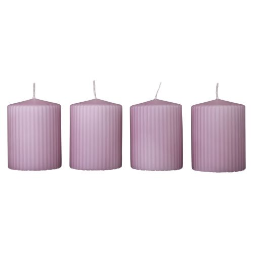 Artículo Velas de pilar lila velas acanaladas decoración 70/90mm 4ud