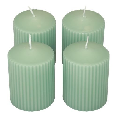 Floristik24 Velas de pilar velas ranuradas verde esmeralda 70/90mm 4 piezas