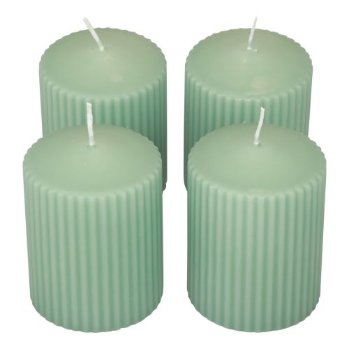 Floristik24 Velas de pilar velas ranuradas verde esmeralda 70/90mm 4ud