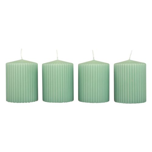 Floristik24 Velas de pilar velas ranuradas verde esmeralda 70/90mm 4 piezas