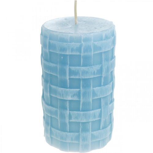 Floristik24 Velas de cera patrón de canasta, velas de pilar, velas rústico azul claro 110/65 2 piezas