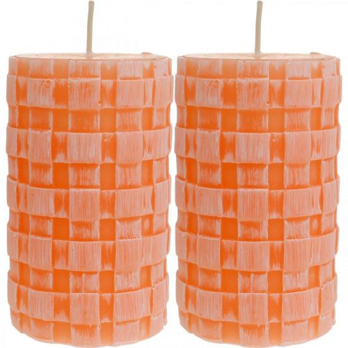 Artículo Velas rústicas, patrón de canasta de velas de pilar, velas de cera naranja 110/65 2 piezas