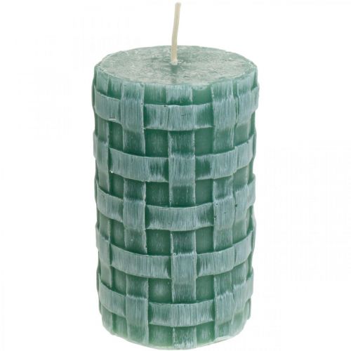 Velas con patrón trenzado, velas de pilar Verde rústico, decoración de velas 110/65 2 piezas