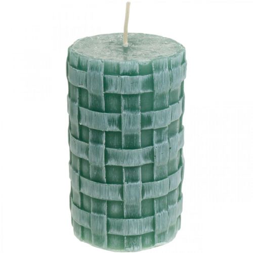 Floristik24 Velas con patrón trenzado, velas de pilar verde rústico, decoración de velas 110/65 2 piezas