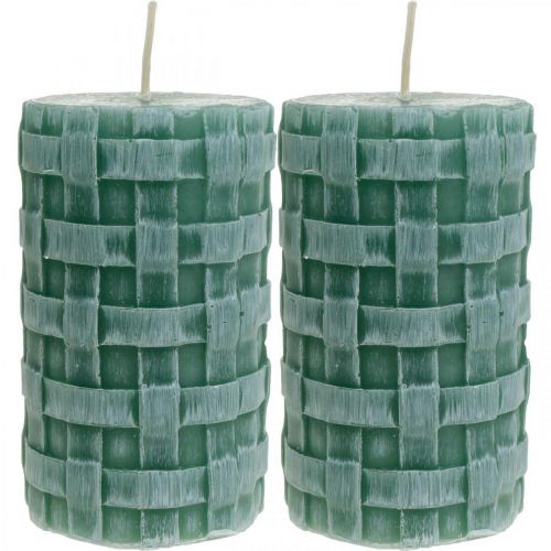 Floristik24 Velas con patrón trenzado, velas de pilar verde rústico, decoración de velas 110/65 2 piezas