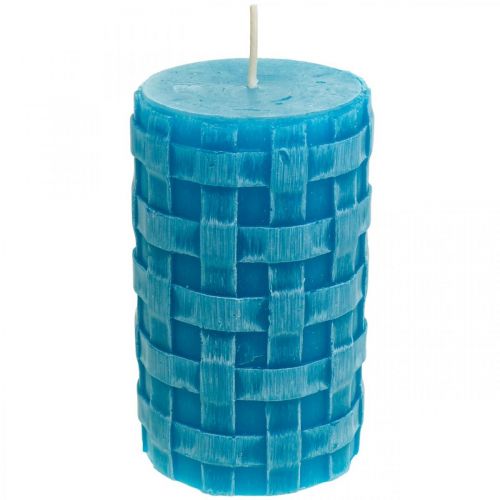 Velas de pilar rústico, velas de patrón de canasta, velas de cera turquesa 110/65 2 piezas