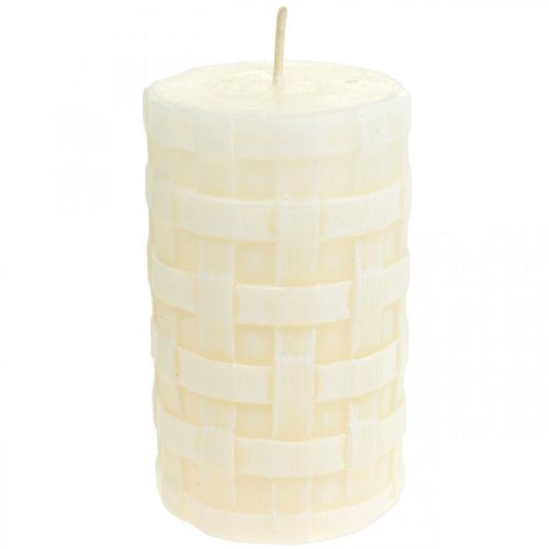 Floristik24 Velas rústicas, velas de cera blanca, velas de pilar con patrón de cesta 110/65 2 piezas