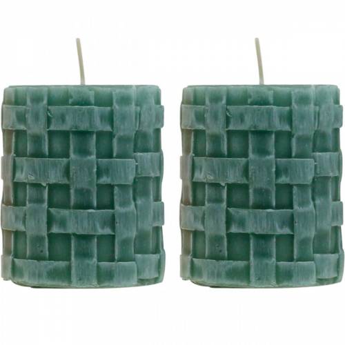 Floristik24 Velas de columna Rústica 80/65 vela verde decoración vela 2 piezas