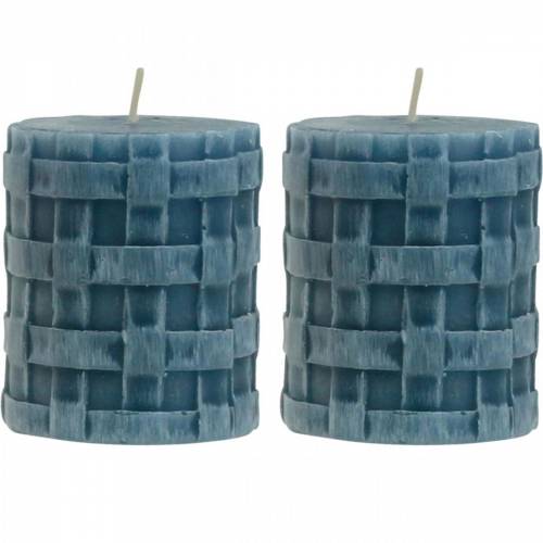 Floristik24 Velas de columna rústica azul 80/65 velas rústicas 2pcs