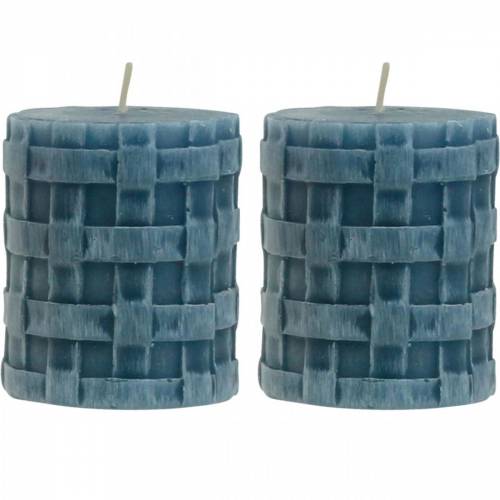 Floristik24 Velas de pilar Rústico Azul 80/65 Velas rústicas 2uds