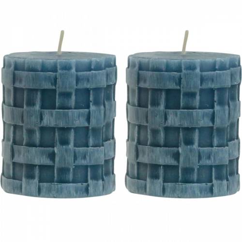 Artículo Velas de columna rústica azul 80/65 velas rústicas 2pcs