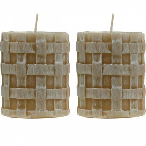 Floristik24 Velas de pilar Marrón Rústico 80/65 velas decoración de velas rústicas 2 piezas