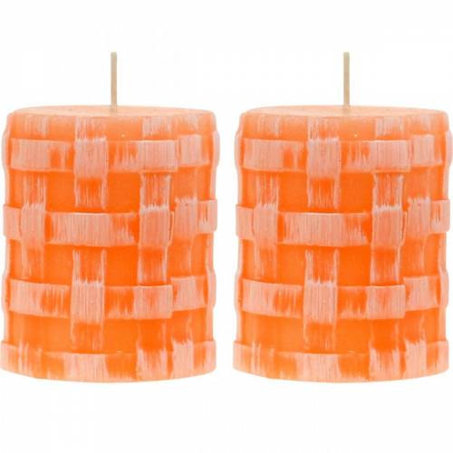 Floristik24 Velas de columna rústica naranja 80/65 vela rústica velas de cera 2 piezas
