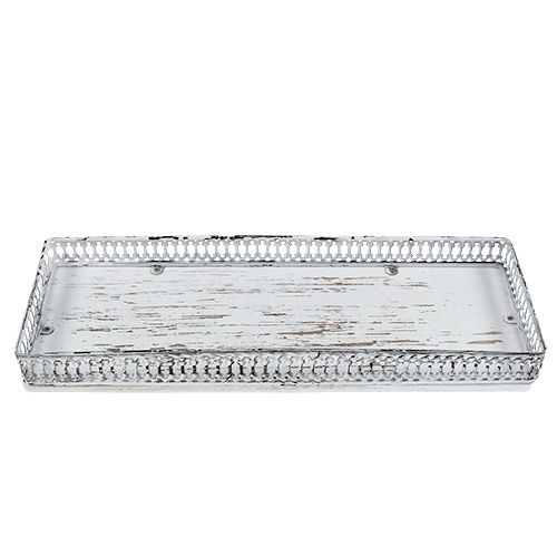 Floristik24 Bandeja cuadrada 36cm x 13cm H 4cm Blanco 1pc