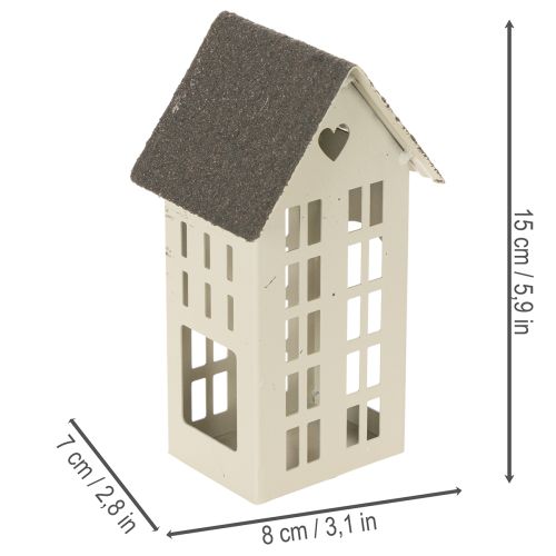 Conjunto de faros de metal con tres casas sobre bandeja de 35 cm (1 juego) | Floristik24.es