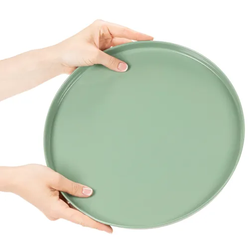 Plato decorativo redondo verde sobre soporte para mesa, 30 cm. | Floristik24.es