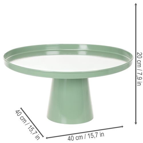 Mesa decorativa redonda de metal verde, de 40 cm de diámetro, con borde alto. | Floristik24.es