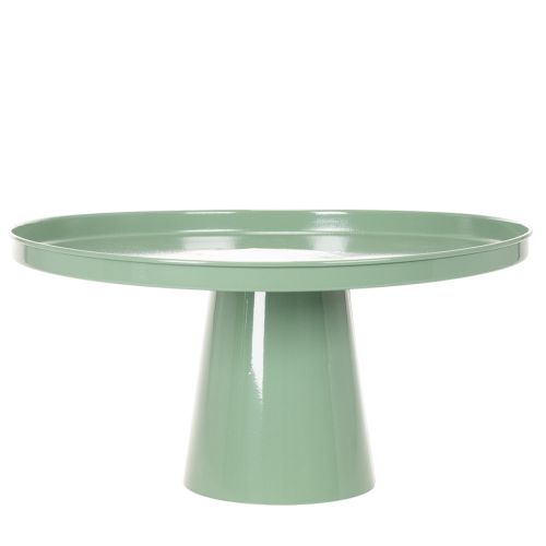 Mesa decorativa redonda de metal verde, de 40 cm de diámetro, con borde alto. | Floristik24.es