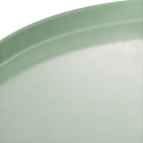 Mesa decorativa redonda de metal verde, de 40 cm de diámetro, con borde alto. | Floristik24.es