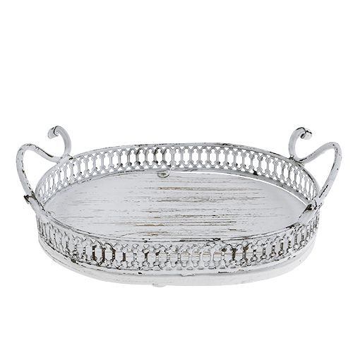 Bandeja con asas ovalada 23cm x 17.5cm H7.5cm blanca