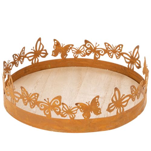 Bandeja con mariposas, primavera, decoración de mesa, decoración de metal, acabado oxidado, Ø20cm H6.5cm comprar | Floristik24.es