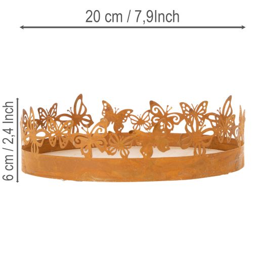 Bandeja con mariposas, primavera, decoración de mesa, decoración de metal, acabado oxidado, Ø20cm H6.5cm | Floristik24.es
