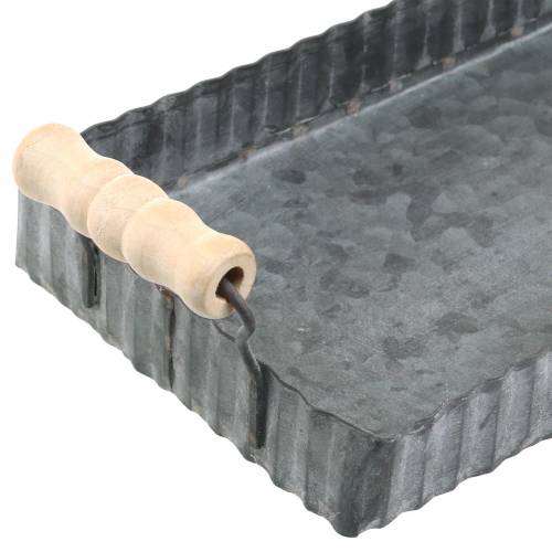 Floristik24 Bandeja decorativa con asas de madera zinc plateado 24 × 12,5cm