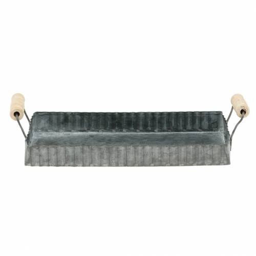 Floristik24 Bandeja decorativa con asas de madera zinc plateado 24 × 12,5cm