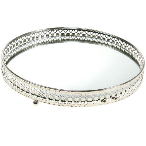 Bandeja espejo cristal plata Ø25cm