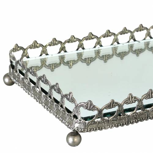 Floristik24 Bandeja decorativa con fondo de espejo plata envejecida 53cm x 18cm