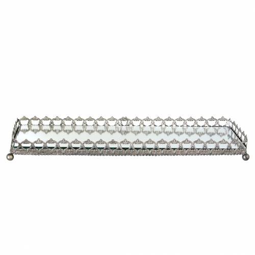 Floristik24 Bandeja decorativa con fondo de espejo plata envejecida 53cm x 18cm
