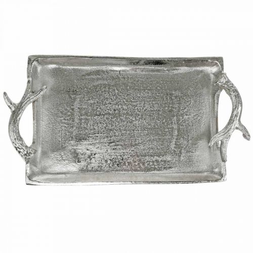 Artículo Bandeja decorativa astas de ciervo plata aluminio rectangular 33x18x4cm