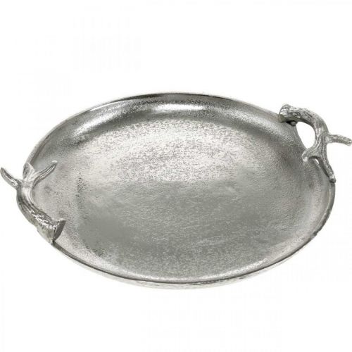 Floristik24 Bandeja decorativa astas de ciervo plata aluminio redondo Ø30cmH4.5cm