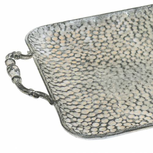 Floristik24 Bandeja decorativa con asas plata envejecida 45cm x 25cm