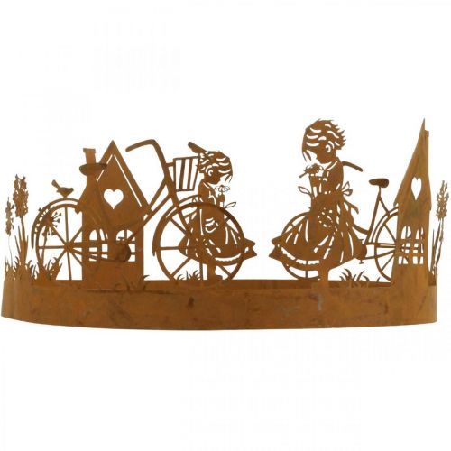 Artículo Bandeja decorativa niña con flor, decoración de metal con casa de bicicleta pátina de diente de león Ø24cm H11cm