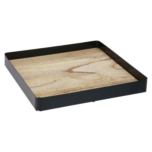 Bandeja decorativa metal madera cuadrada natural negro 25,5×25,5×4cm