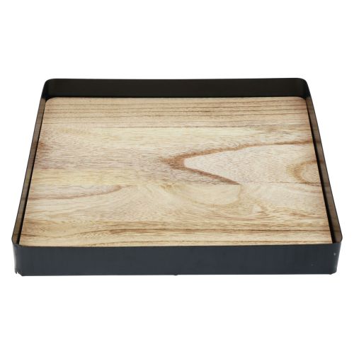 Floristik24 Bandeja decorativa metal madera cuadrada natural negro 25,5×25,5×4cm