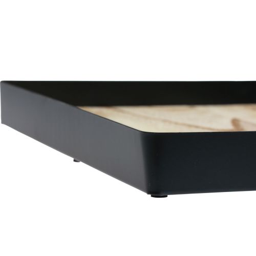 Floristik24 Bandeja decorativa metal madera cuadrada natural negro 25,5×25,5×4cm