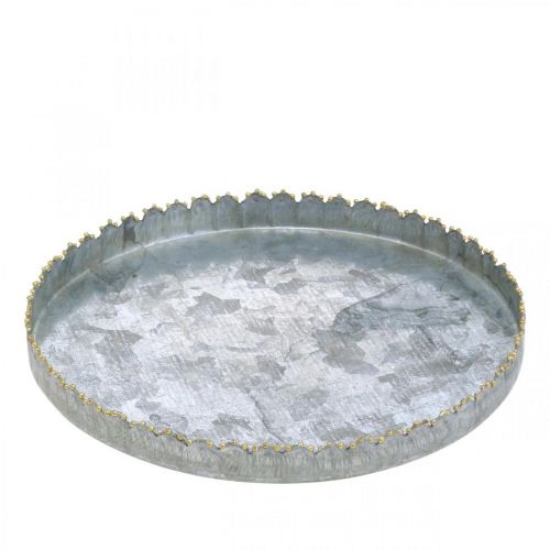 Floristik24 Bandeja decorativa de metal, decoración de mesa, plato para decorar plateado/dorado Ø18,5cm H2cm