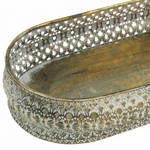 Floristik24 Bandeja decorativa oval oro antiguo, blanco 40,5 × 14cm