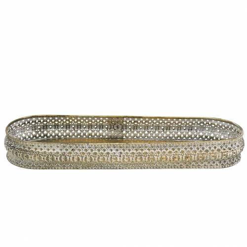 Floristik24 Bandeja decorativa oval oro antiguo, blanco 40,5 × 14cm