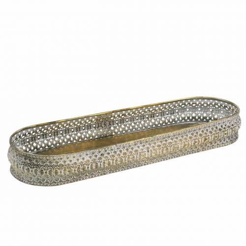 Floristik24 Bandeja decorativa oval oro antiguo, blanco 40,5 × 14cm