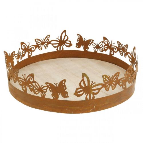 Artículo Bandeja con mariposas, primavera, decoraciones de mesa, decoración de metal patinado Ø20cm H6.5cm