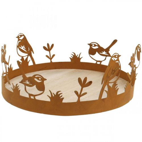 Artículo Bandeja decorativa, decoraciones de mesa con pájaros, pátina decorativa primavera Ø20cm H8.5cm